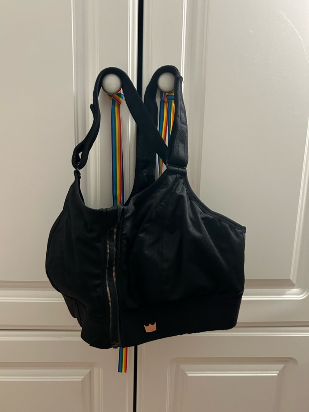 SHEFIT Black Front-Zip Sports Bra with Gold Logo
